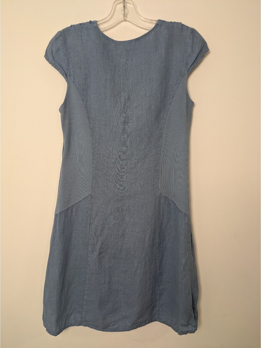 Lina Tomei Made in Italy Blue Linen Pintuck Beaded Cap Sleeve Tunic Dress Small - Picture 3 of 6